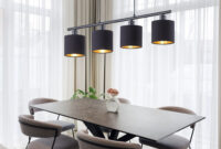 Pendelleuchte Stoffschirm Hängelampe Wohnzimmerlampe Hängend 4-Flammig,  Textil Schwarz-Gold, 4X E14, Lxbxh 75X12X150 Cm, | Etc Shop with regard to Wohnzimmerlampe Hängend