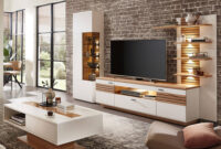 Wohnwand 4-Teilig Eiche Weiß Mit Beleuchtung Modern Fallon with Moderne Wohnzimmerschränke