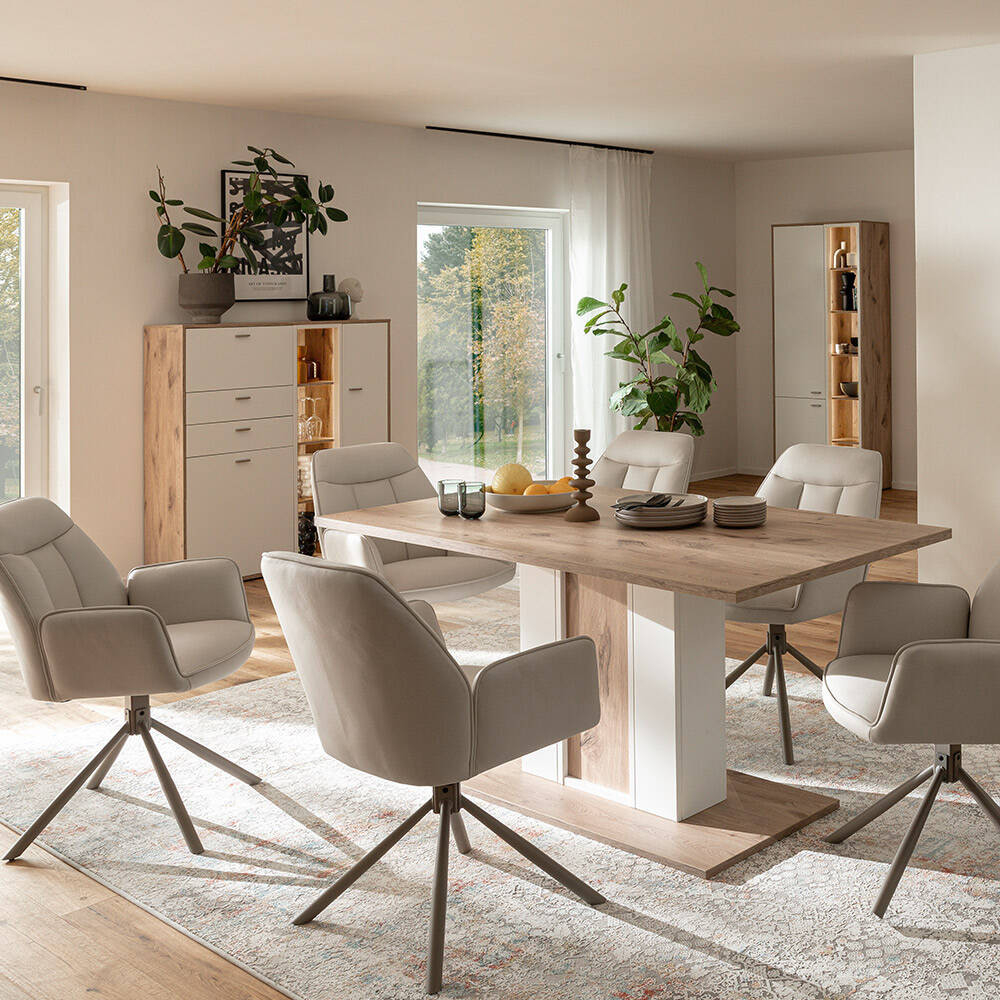 Esszimmer Komplett-Set Esstisch Led-Beleuchtung Eiche Weiß Modern intended for Esstisch Wohnzimmer